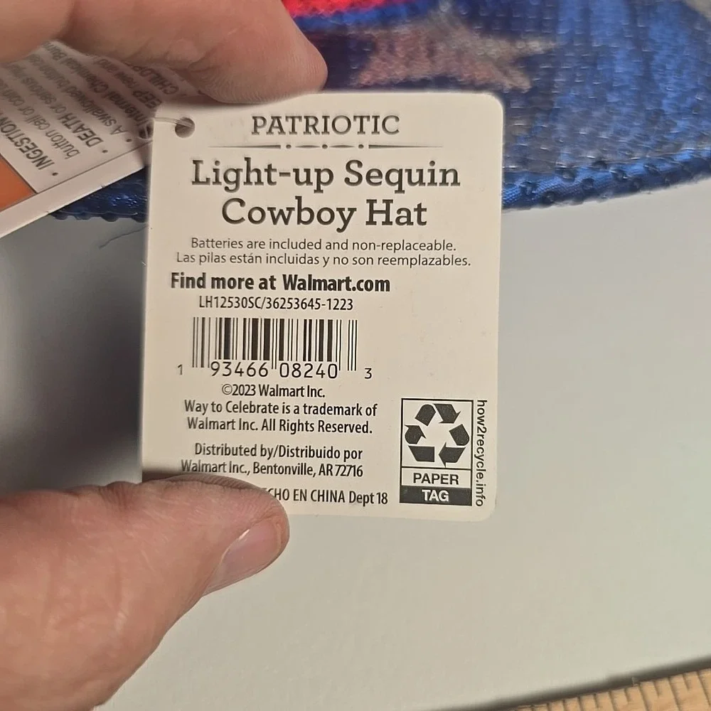 Way to Celebrate 2 Unisex‎ Light Up Sequins Red White Blue Cowboy Hats Team USA
